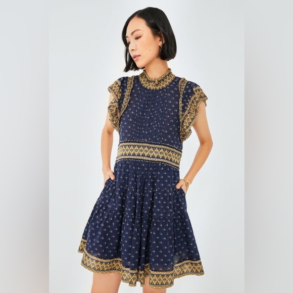 Sea New York Dresses & Skirts - New! Sea New York Arlita Print Navy and Gold Flutter Tunic Mini Dress 💙 XS